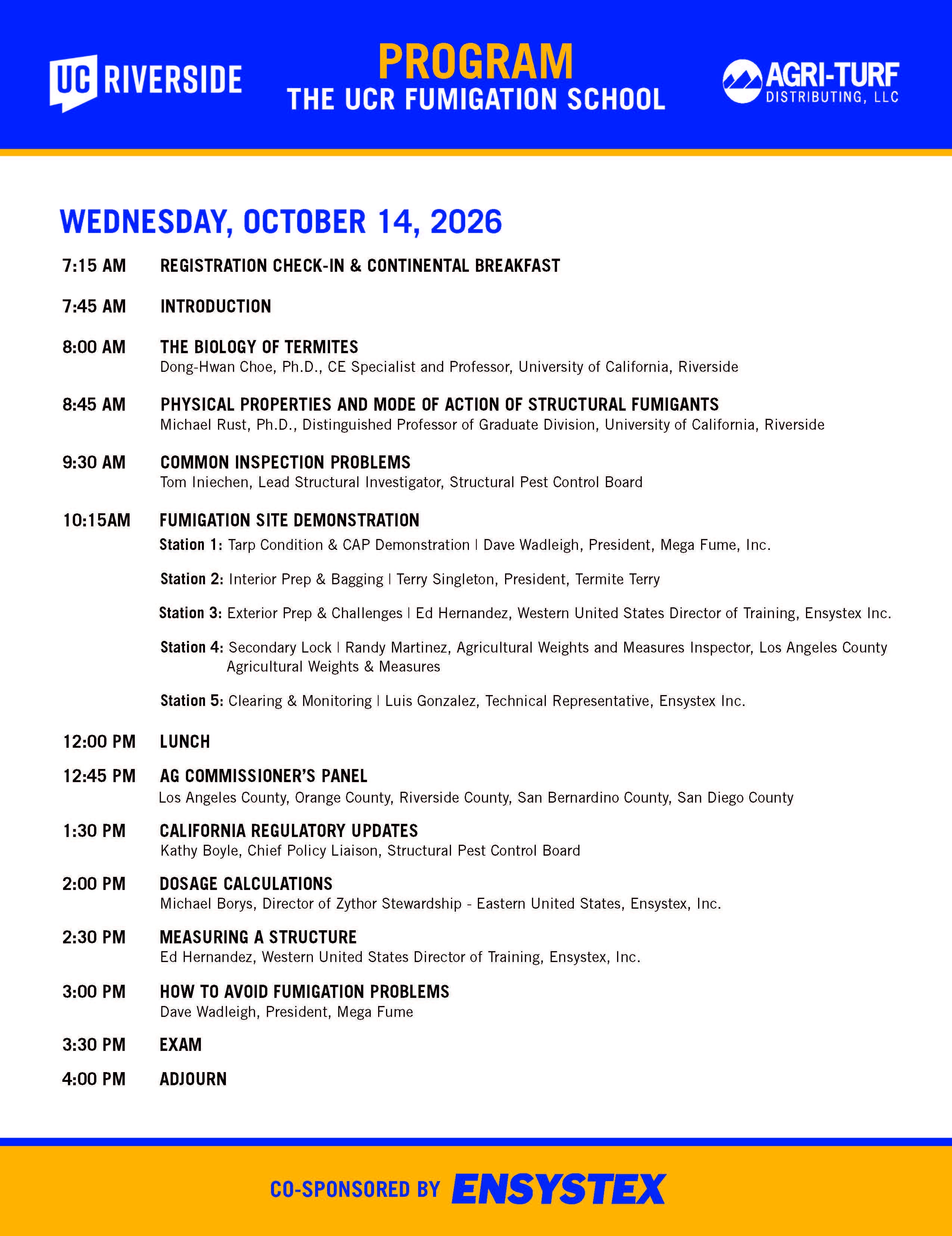 UCR Fume School 2026 program